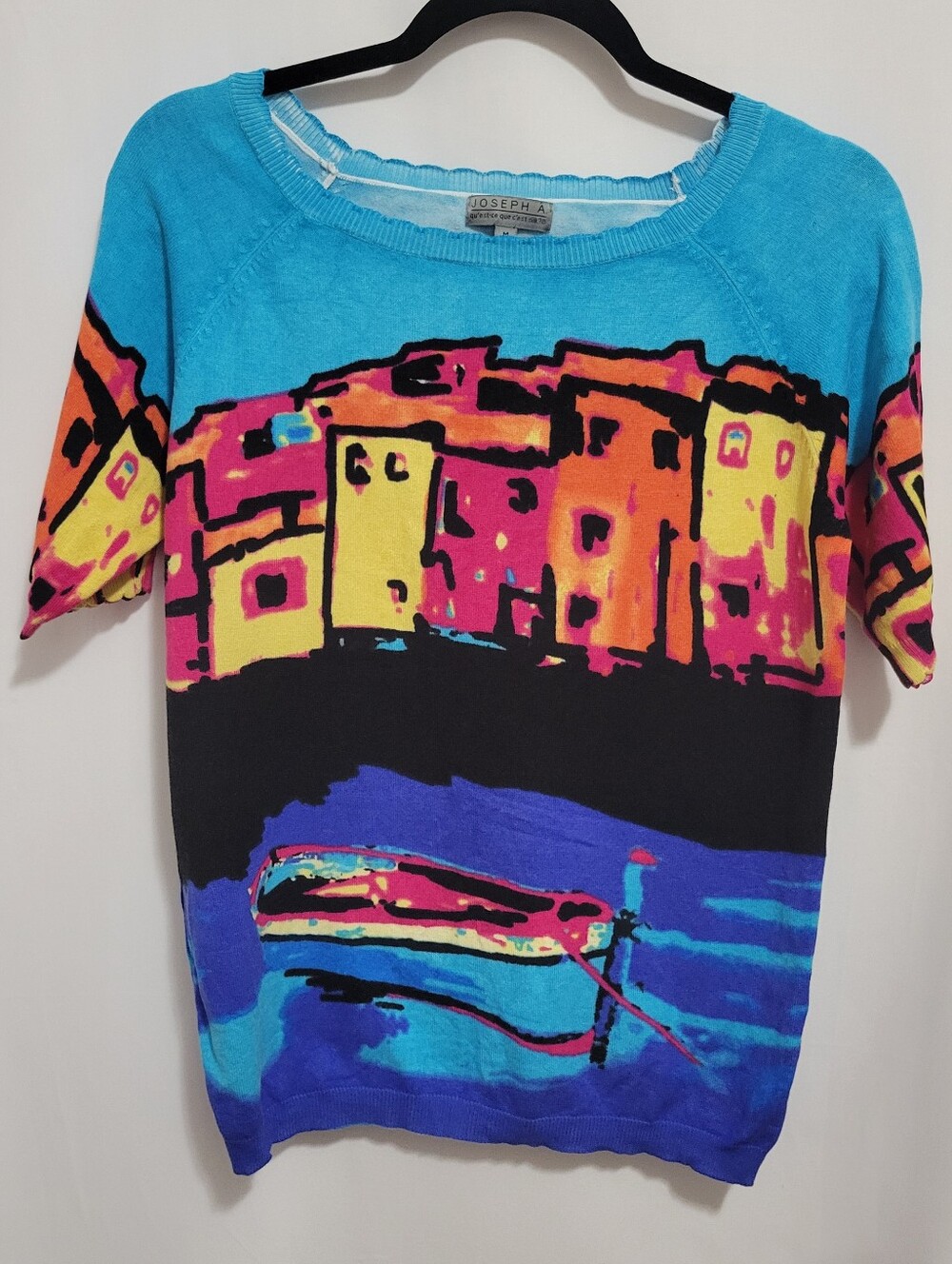 Joseph A Multicolor Graphic Print S/S Sweater. Size M